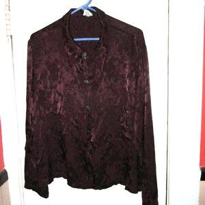 VTG CP Shades Burgundy Purple Rayon Jacquard Button Shirt Blouse  Boxy